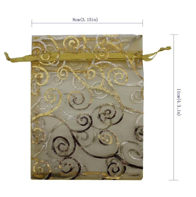 Ankirol 100pcs Sheer Organza Favor Bags For Wedding Baby Shower Rattan Print Gift Bags Samples Display Drawstring Pouches (3x4 inch, gold) - Image 2